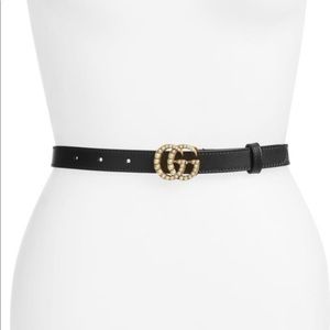 Authentic Leather belt with pearl double G
